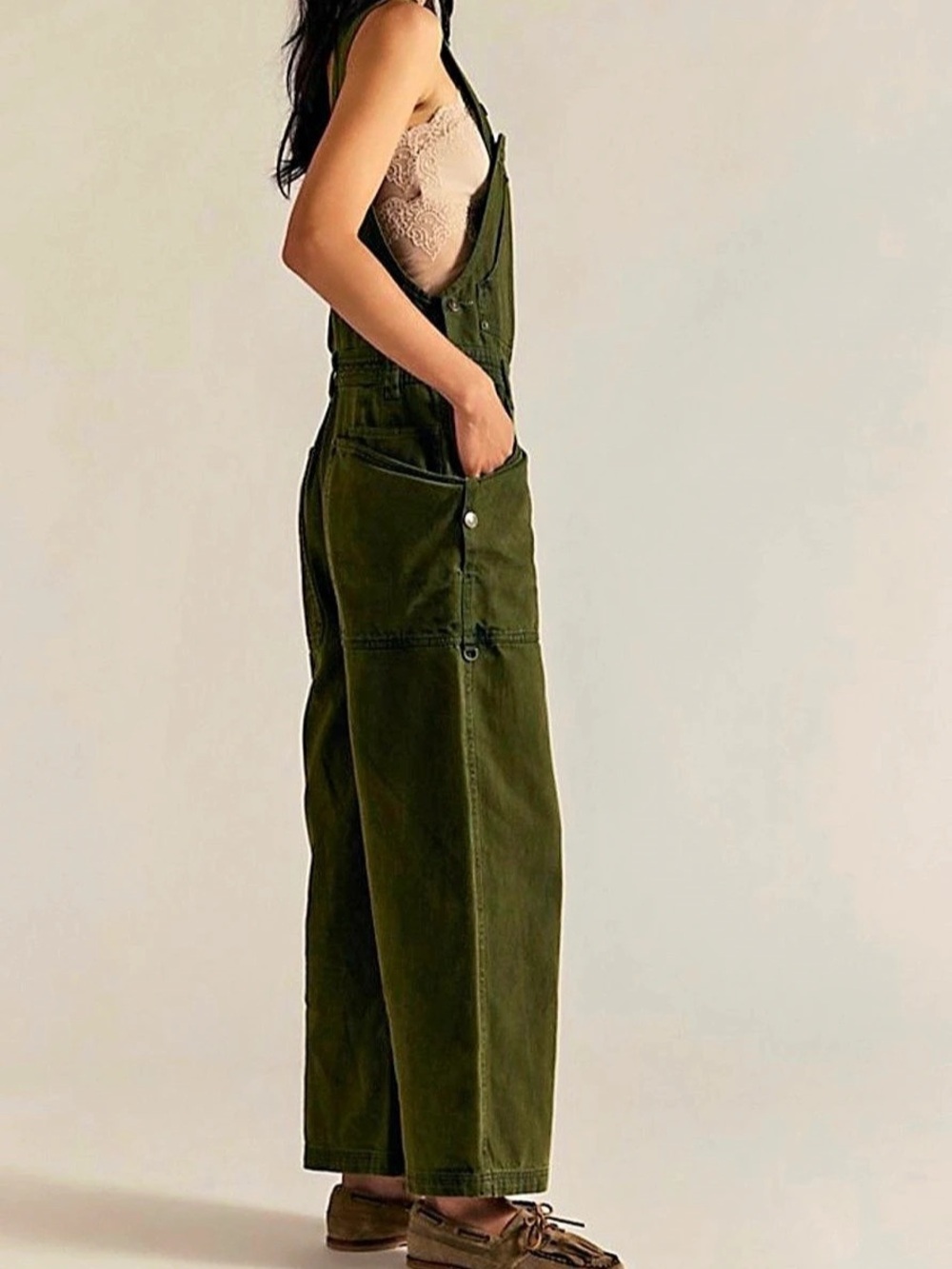 Free People - We the Free - Just in Time  Overalls - Army Green S NWT